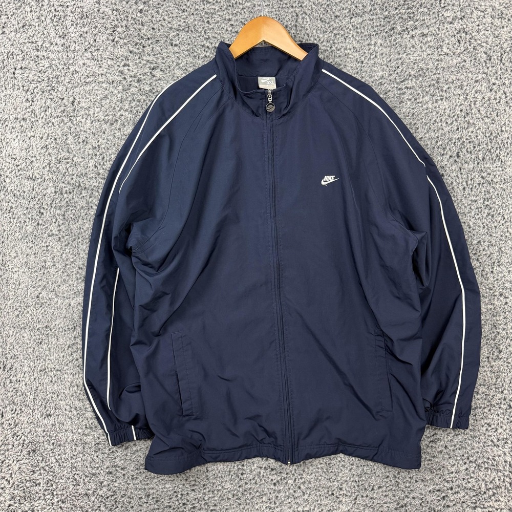 Vintage Y2K Nike Jacket Mens 3XL Blue Full Zip Track Piped Swoosh Logo Lined
